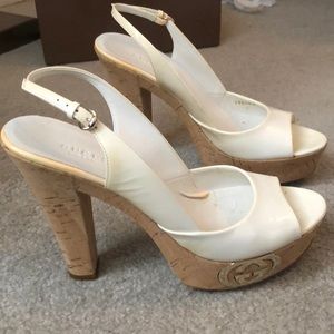 Authentic Gucci White Leather Platform Sandals